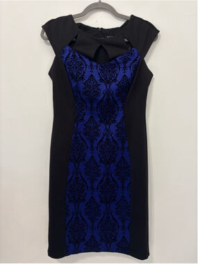 Enfocus Studio Flocked Damask Sheath Dress Sz 8 Blue Black NWT
